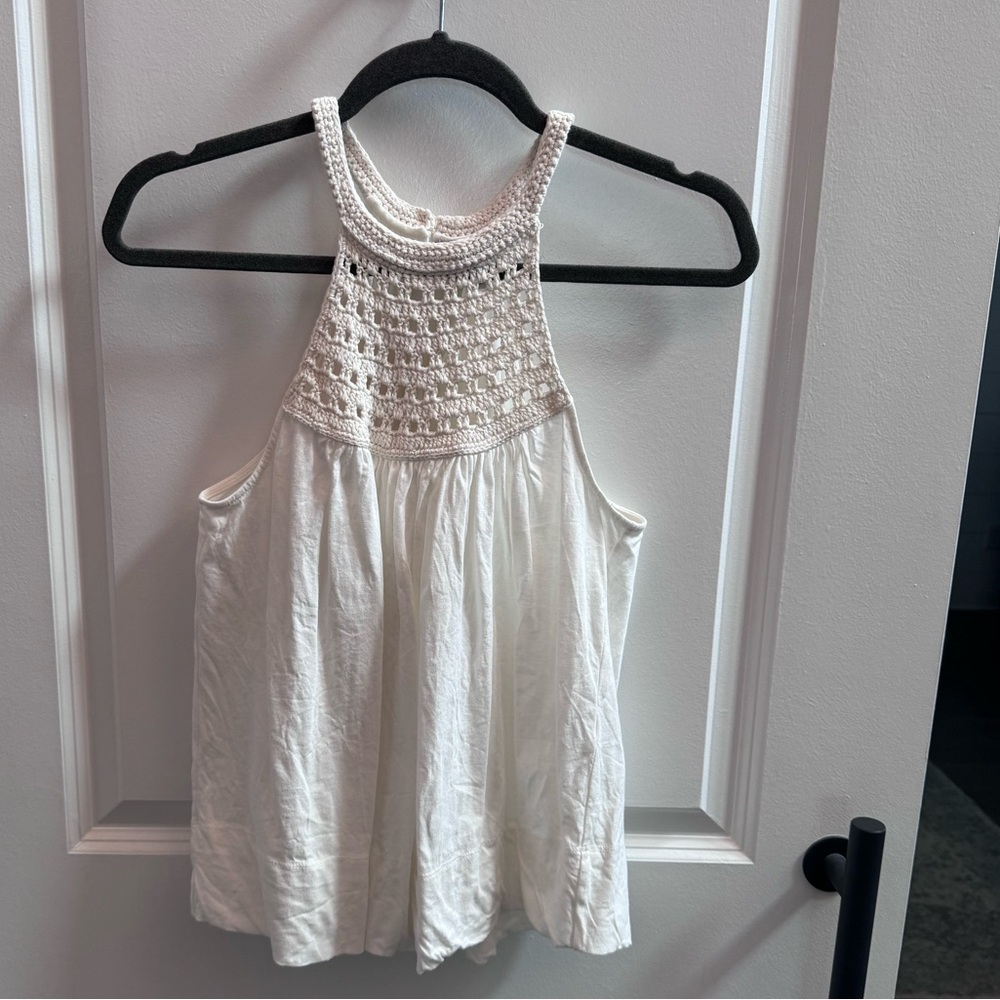 Women's White Crochet Halter Tank Top